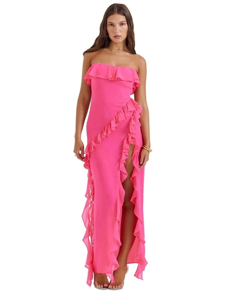 Sarina Ruffle Maxi Dress in Fuchsia