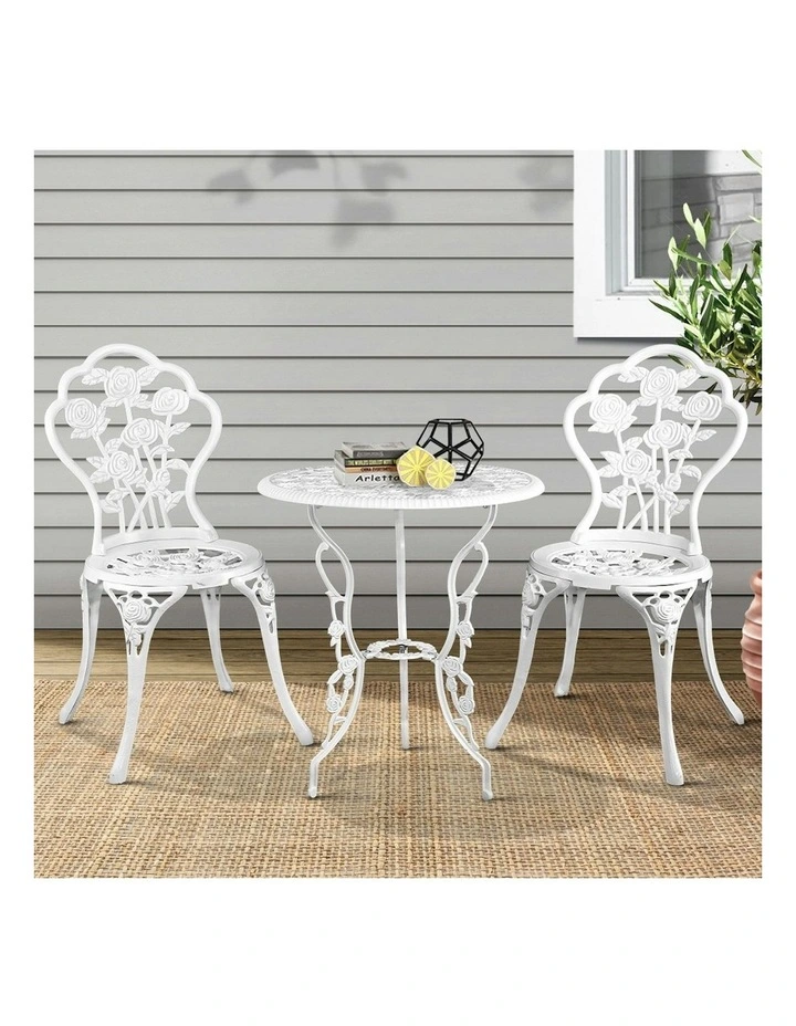 Aluminum 3 Pieces Outdoor Setting Bistro Chairs And Table Set in White