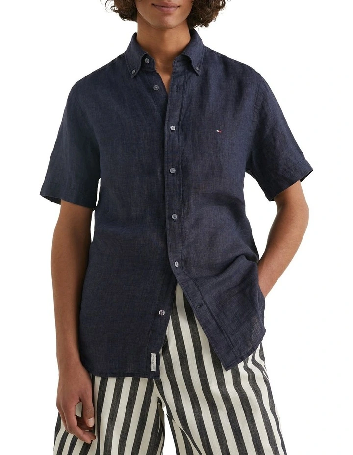 Short Sleeve Regular fit Linen Shirt in Blue