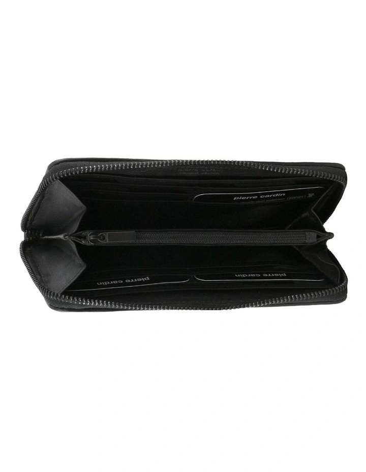 Italian Pleated Leather Zip Wallet in Black