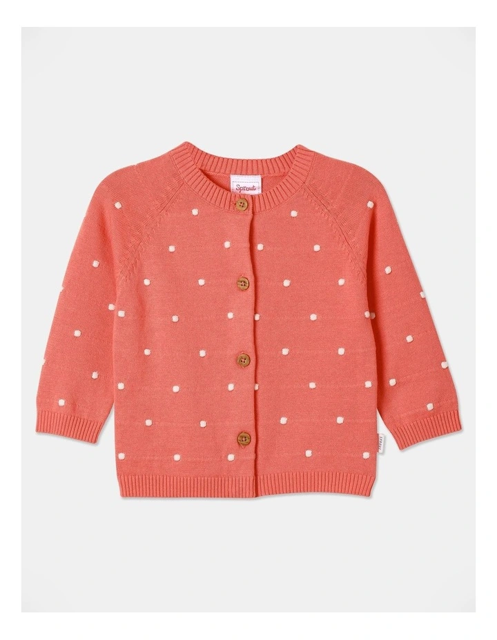 Knit Raglan Popcorn Cardigan in Orange