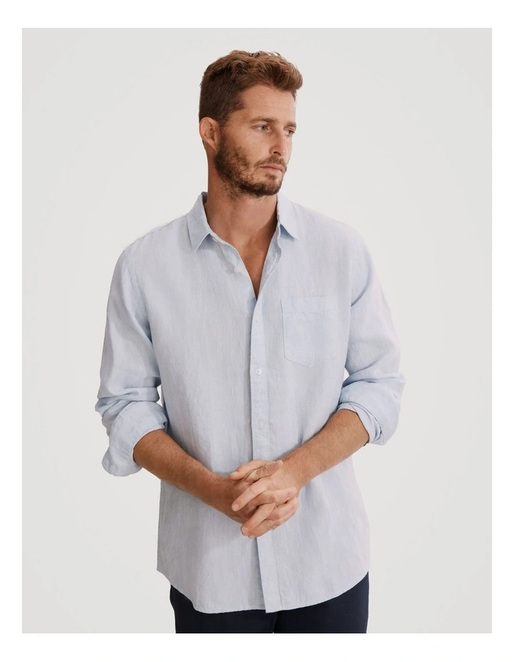 Regular Fit Organically Grown Linen Shirt in Pale Blue