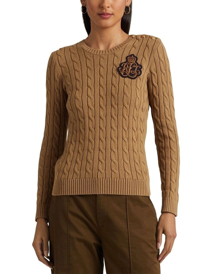 Bullion Cable-Knit Cotton Sweater in Brown
