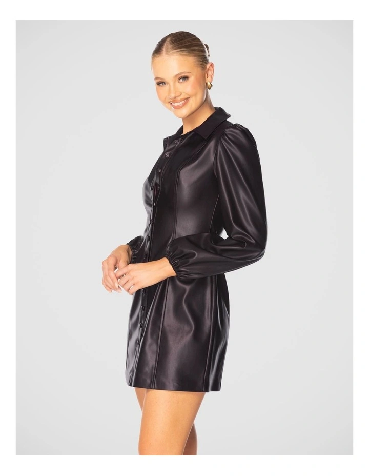 Rumi Vegan Leather Mini Dress in Black