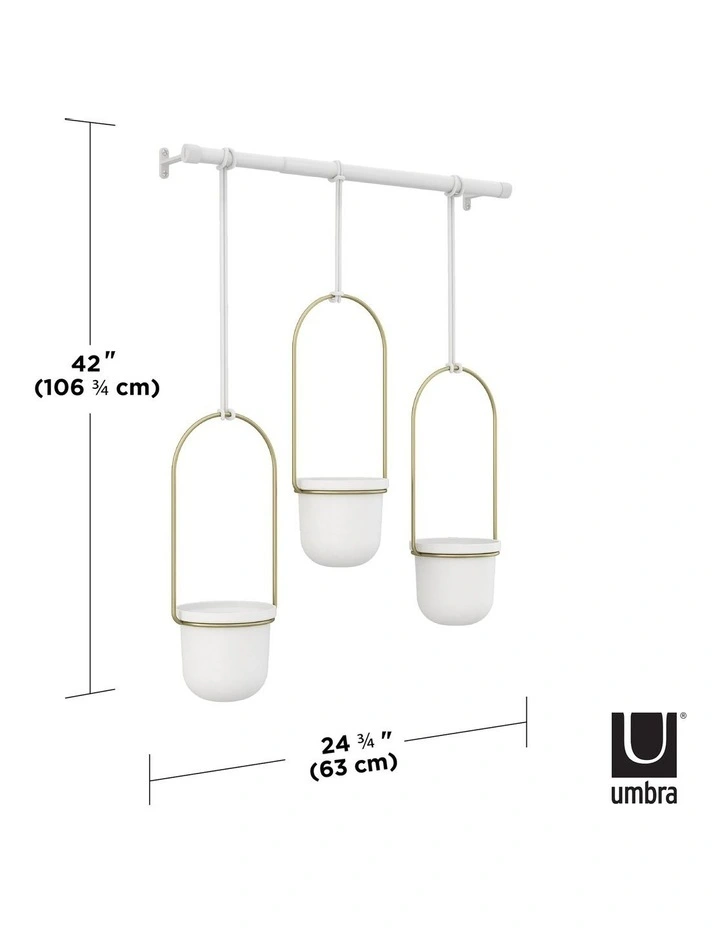 Triflora Hanging Planter in White/Brass