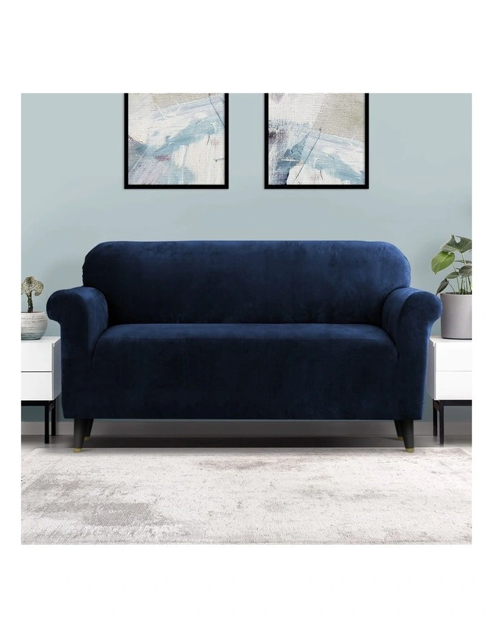3 Seater Velvet Sofa Cover in Sapphire