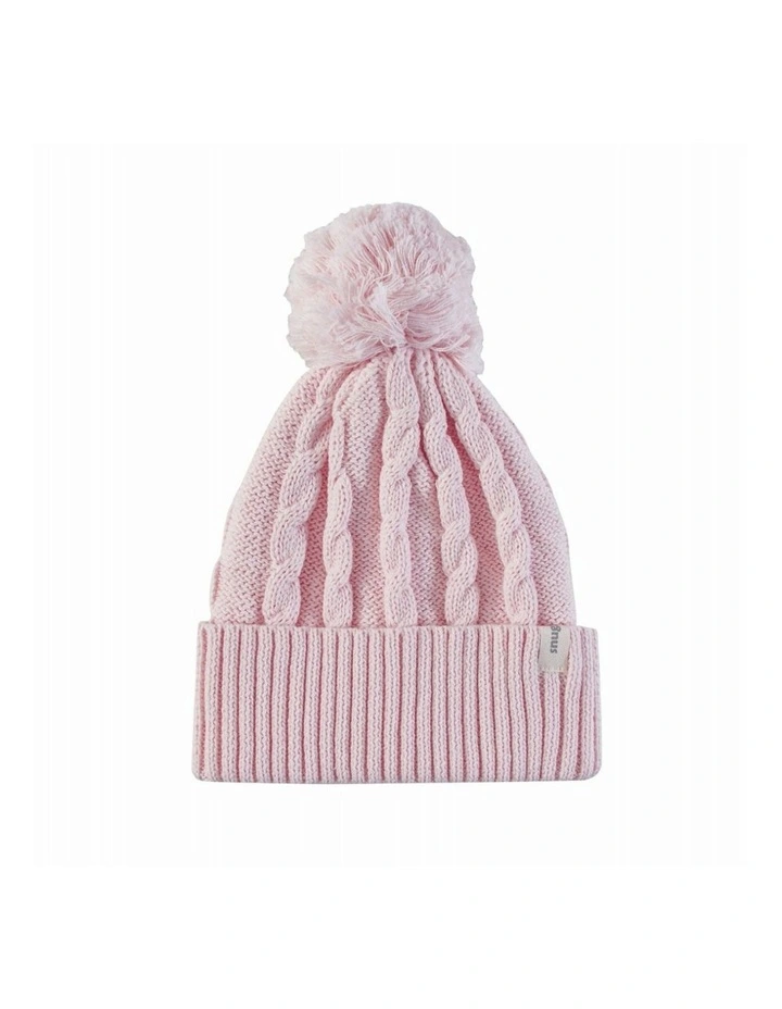 Cotton Cable Pom Pom Beanie in Pink