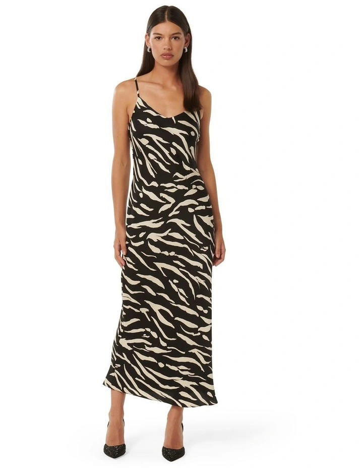 Skye Satin Slip Dress in Black Multi