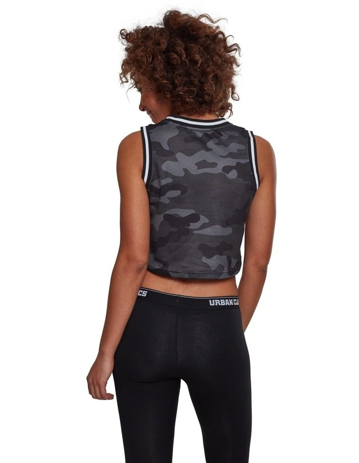 Cropped Mesh Active Top In Dark Camo