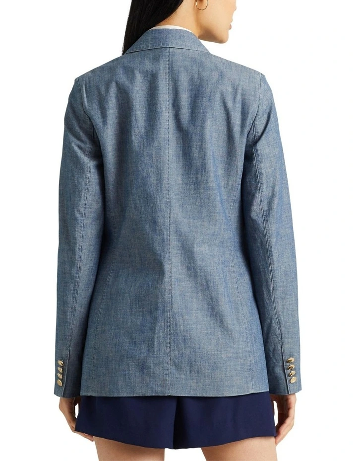 Double-Breasted Chambray Blazer in Blue
