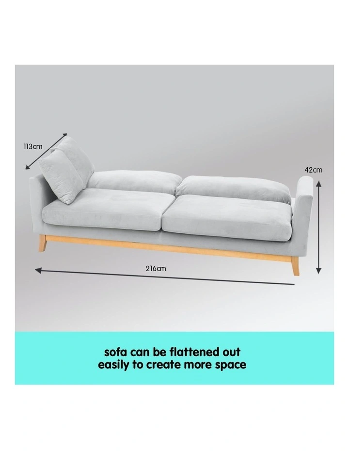3 Seater Faux Velvet Sofa Bed Couch Furniture Light Grey