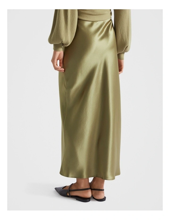 Satin Maxi Slip Skirt in Green