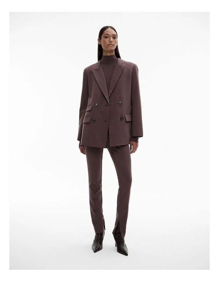 Viscose Blend Double-breasted Blazer in Raisin