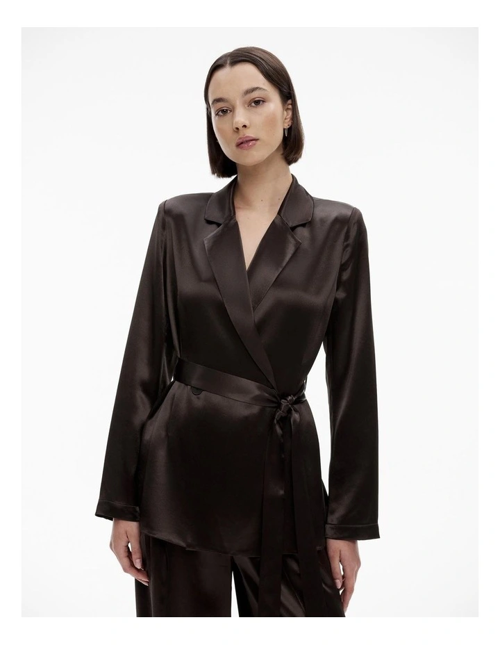 Acetate Draped Blazer in Bitter Chocolate