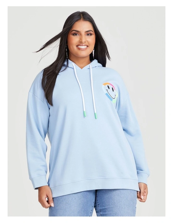 Cotton Happy Hooded Sweatshirt in Powder Blue