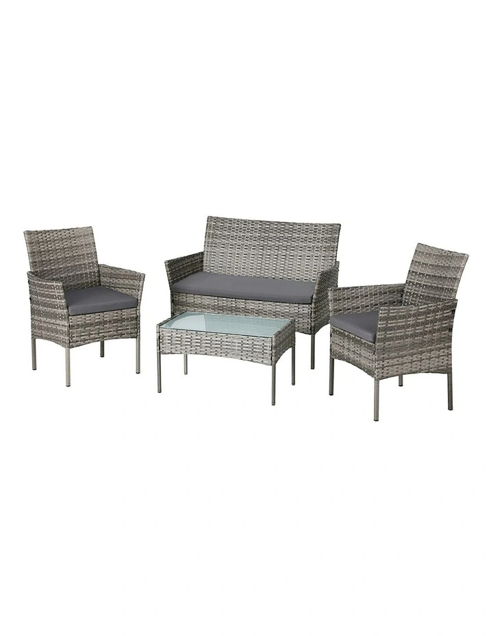 4 Seater Outdoor Sofa Set Wicker Setting Table Chair Furniture in Grey