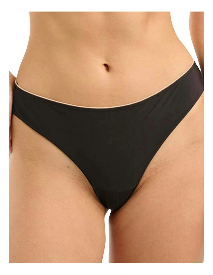 Unseen No Show Brazilian Style High Cut Tanga Brief in Black-Blush