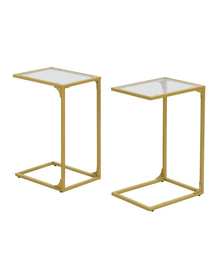 C-Shaped End Side Table Set of 2 in Gold