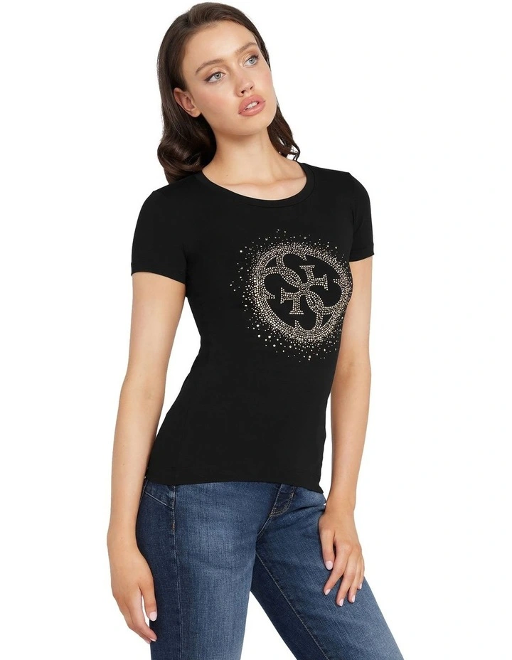 Short Sleeve Crop Neck 4G Logo Tee in Jet Black