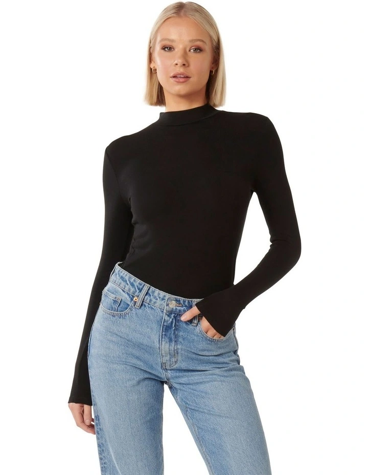 Candice High Neck Rib Top in Black