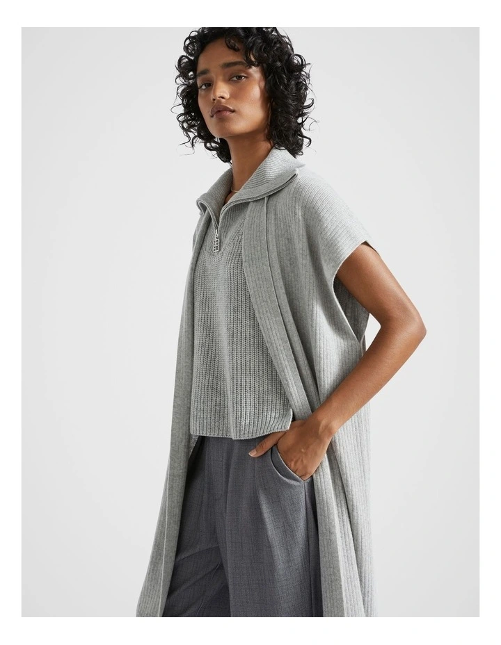Rib Knit Poncho in Silver Marle