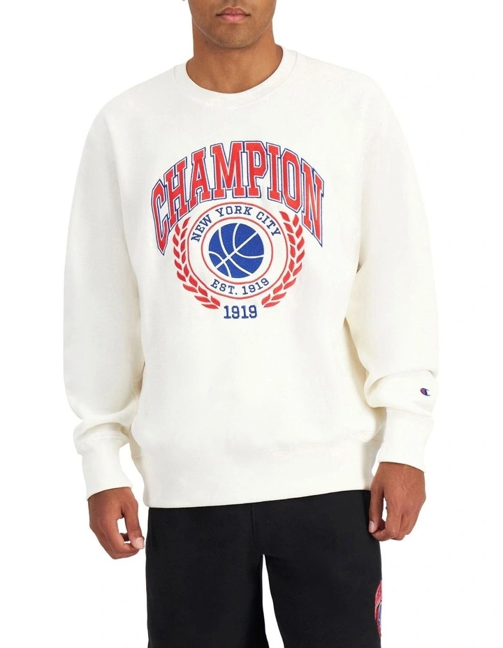 Reverse Weave Field Basketball Crew in White Ferrari