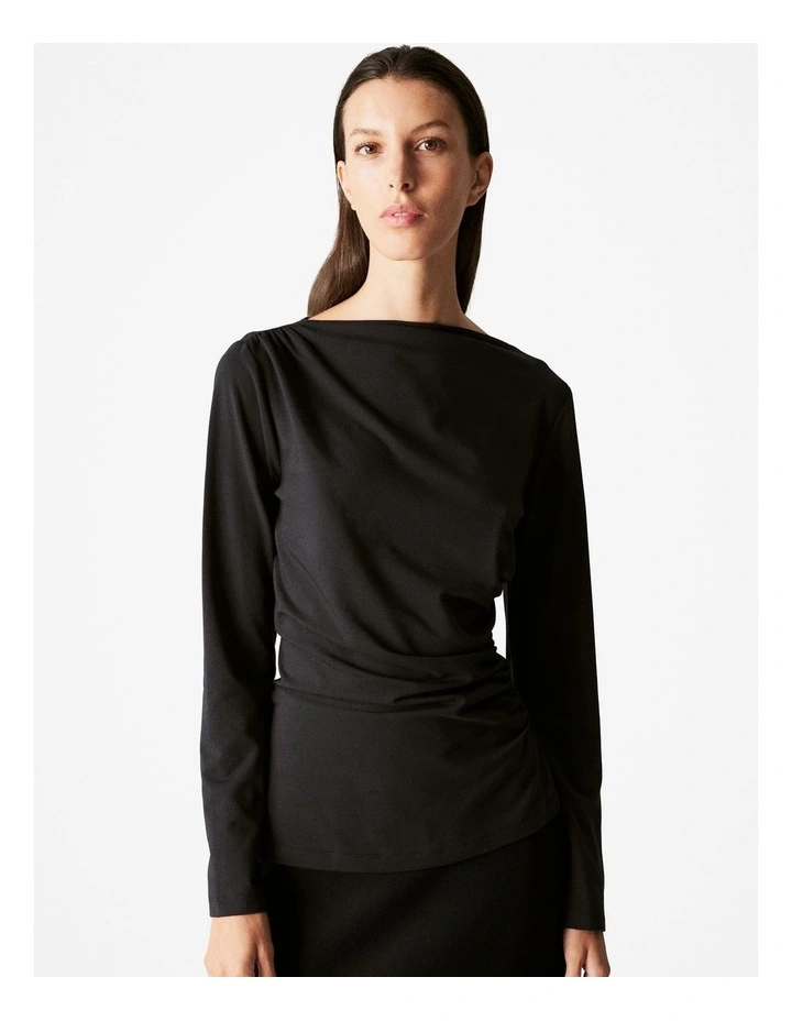 Cotton Modal Blend Boatneck Top in Black