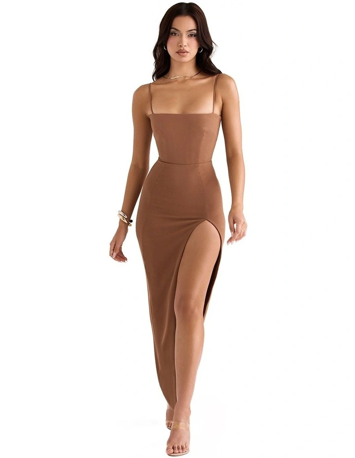 Jaida Corset Maxi Dress in Brown