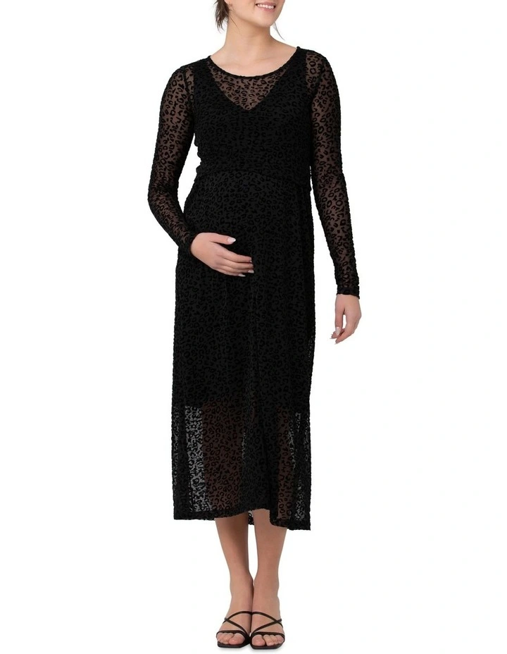 Leo Flocked Nursing Dress in Black