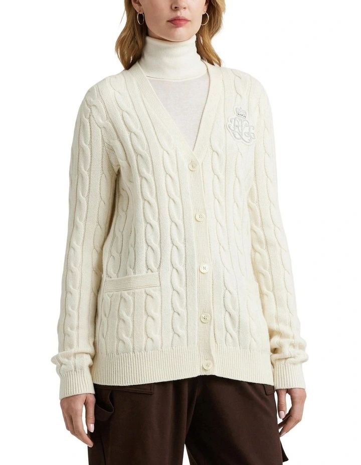 Bullion Cable-Knit Wool-Blend Cardigan in Beige