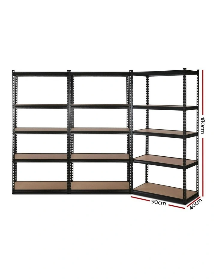3x1.8M 5-Shelves Steel Warehouse Shelving Racking Garage Storage Rack Black