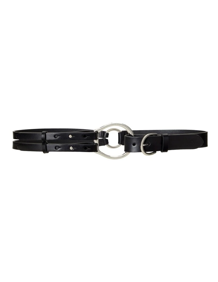 Tri-Strap Leather Belt in Black