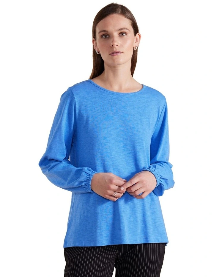 Gathered Sleeve Tee in Blue Quartz