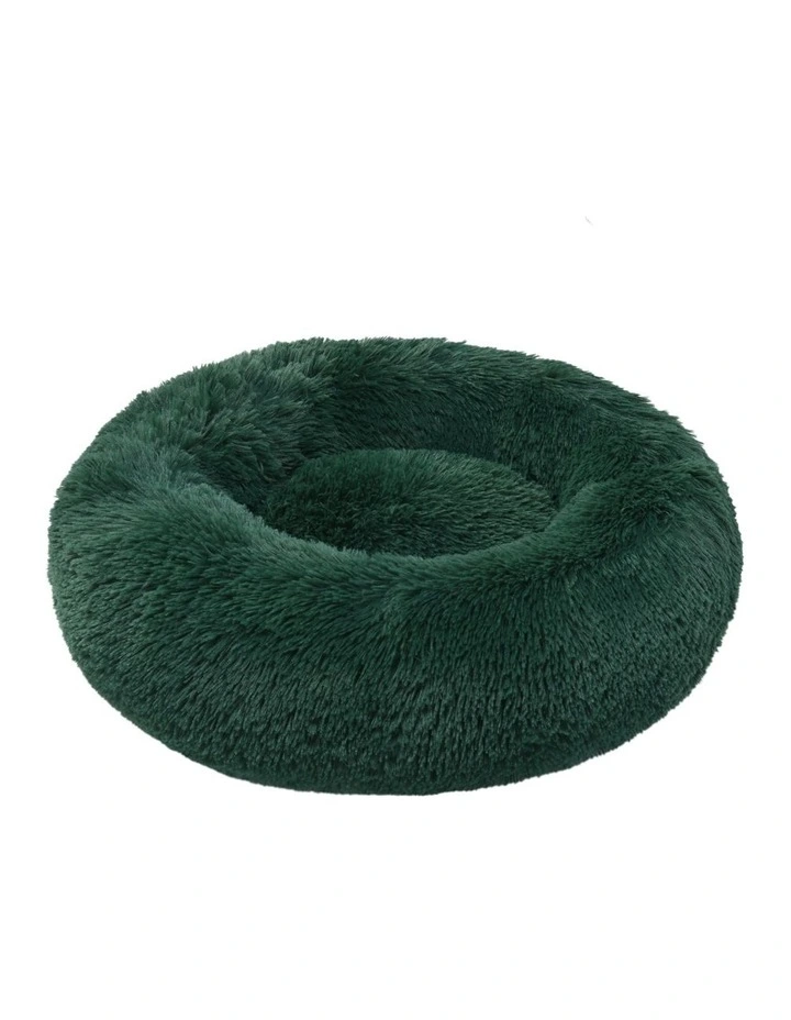 Shaggy Faux Fur Round Calming Dog Bed in Eden Green