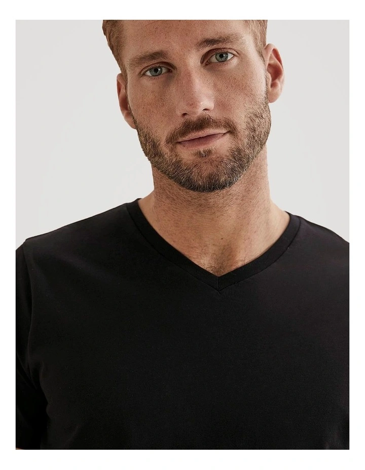 Pima Cotton V-Neck T-shirt in Black