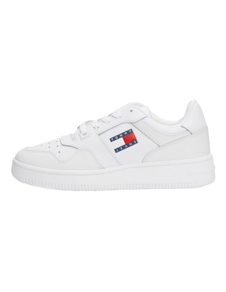 Retro Essential Leather Fine-Cleat Sneaker in White