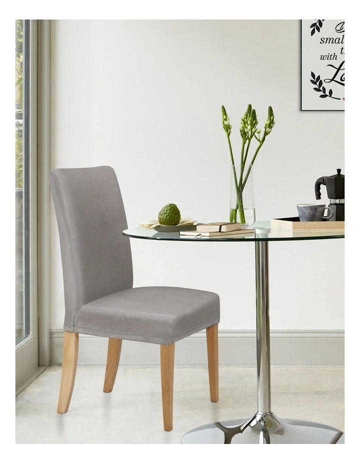 Premium Faux Suede Silver Dining Chair Cover in Brown