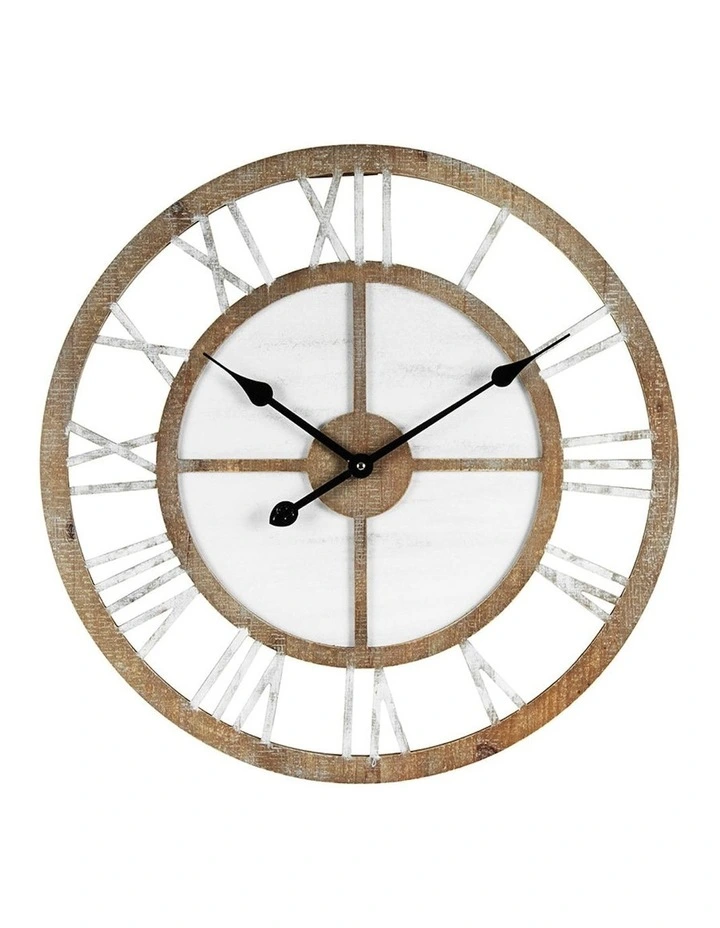 Roman Numerals Wall Clock in Distressed White/Natural