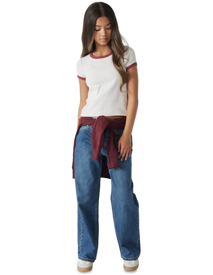 Girls Ringer Tee in Dove Grey/Burgundy