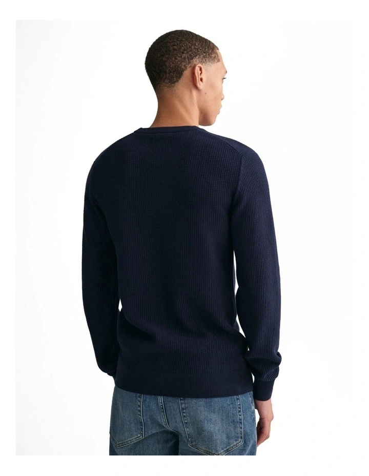 Micro Cotton Textured Crew Neck Sweater in Evening Blue
