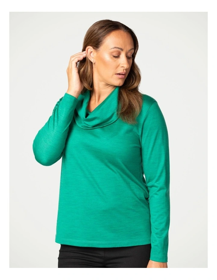 Hedrena Cowl Neck Long Sleeve Top in Jade