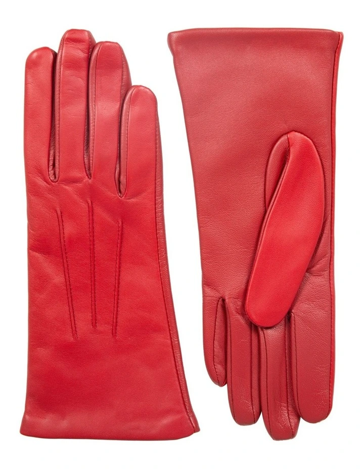 Touchscreen Cashmere Lined Leather Gloves in Berry