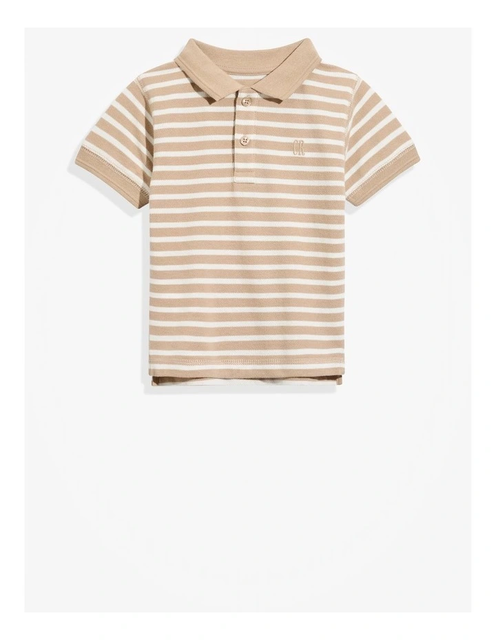Organically Grown Cotton Polo Shirt in Natural Stripe