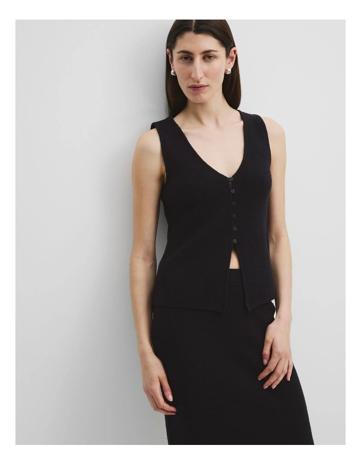 Organically Grown Cotton Blend Boucle Knit Vest in Black