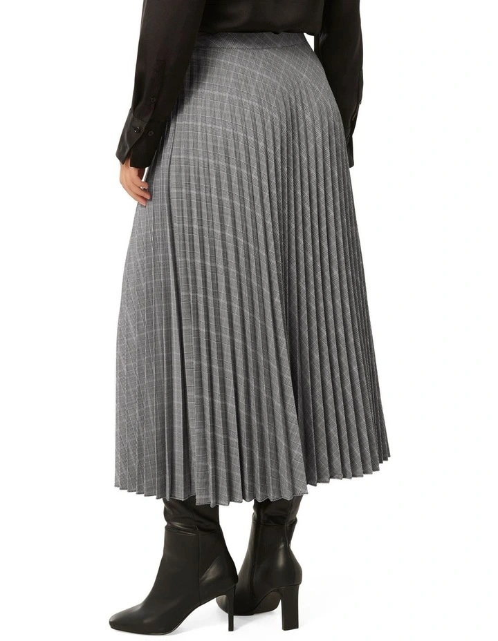 Mackenzie Pleated Check Midi Skirt in Grey