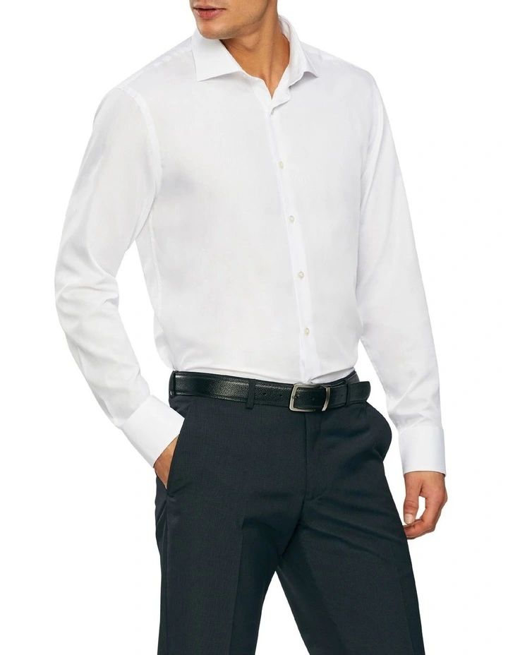 Wash'N'Wear Plain Slim Long Sleeve Business Shirt in White