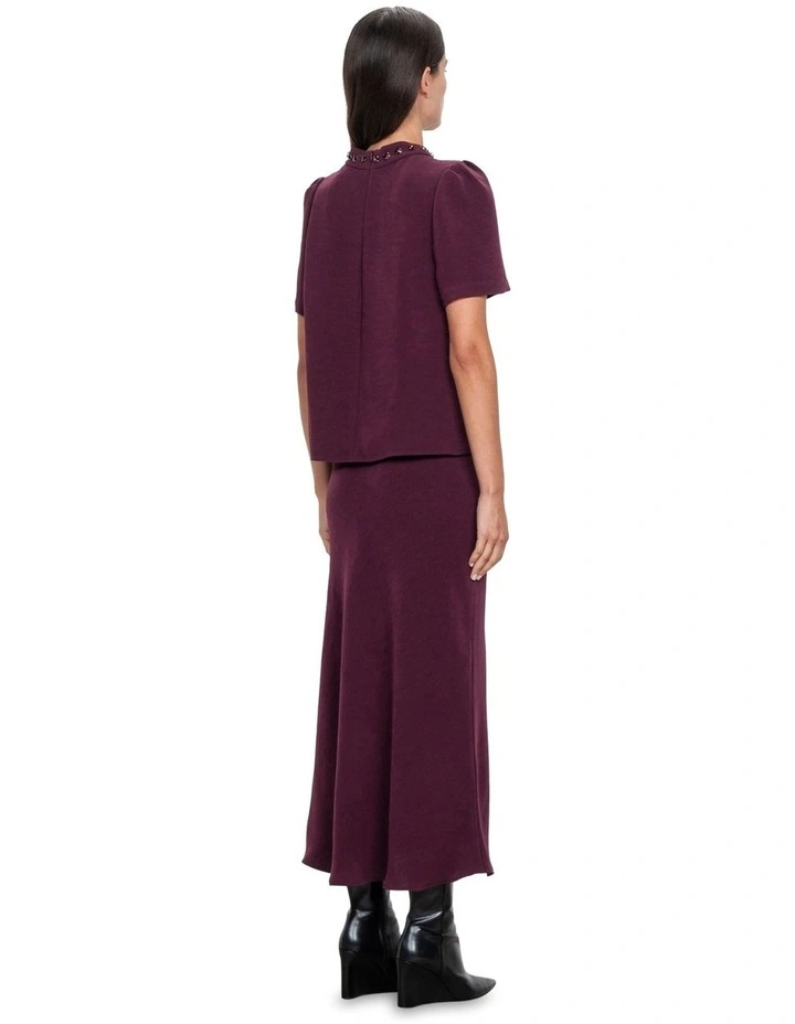 Drapey Crepe Bias Skirt in Dark Plum