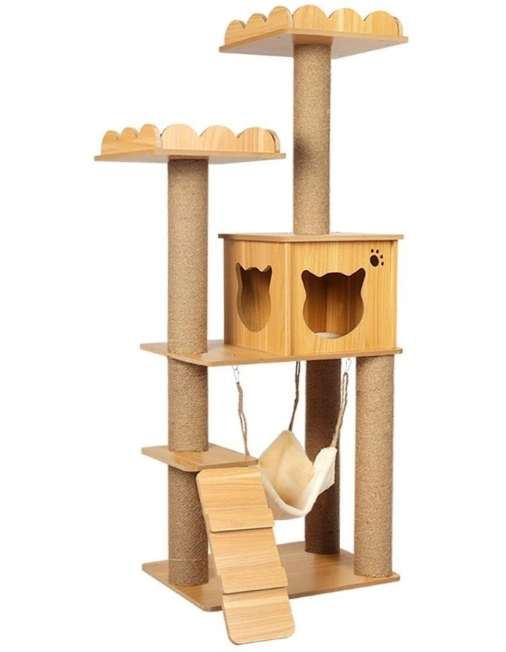 Cat Wood Condo Tree Scratching Post 132cm in Brown