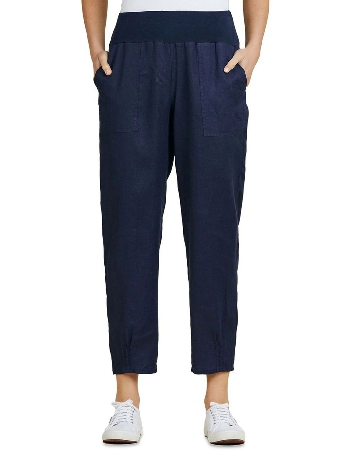 Jersey Waist Linen Pants Navy