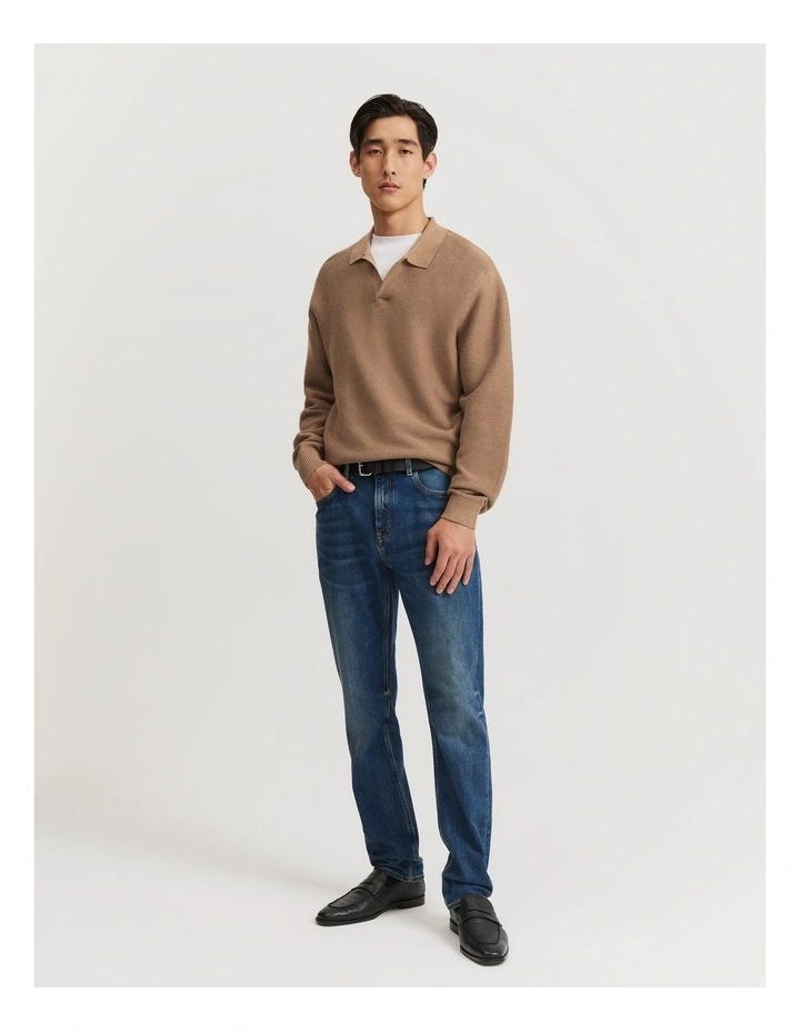 Australian Cotton Knit Polo Shirt in Walnut